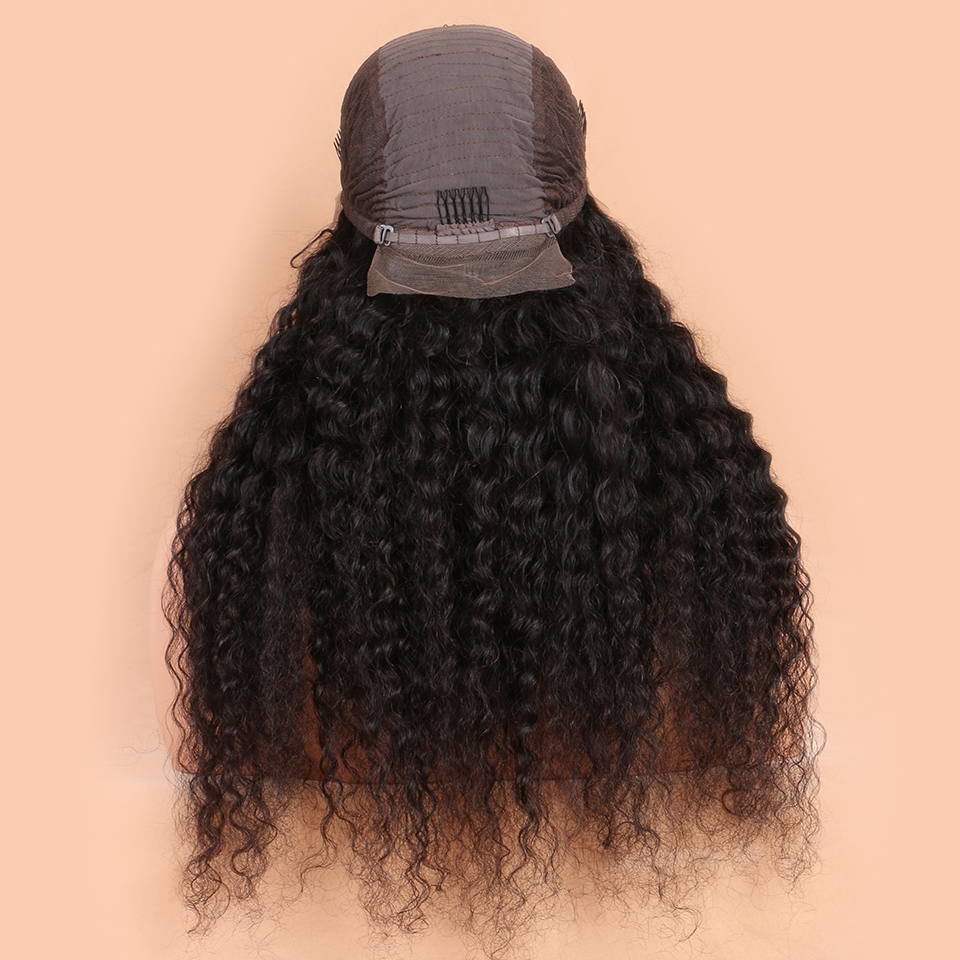 Natural Black Long Kinky Curly Lace Front Wigs with Baby Hair Glueless Synthetic Wigs for African Black Women Heat Resistant Fiber Hair