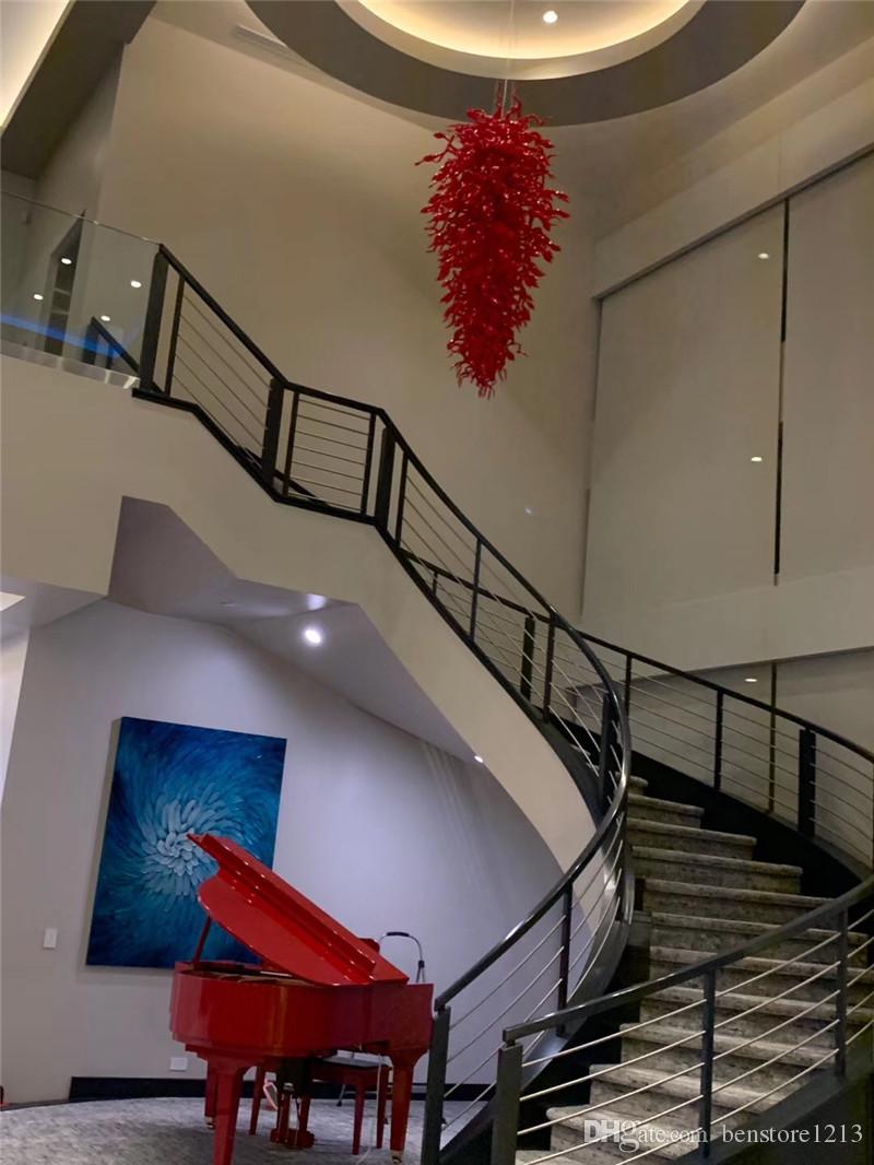 Hand Blown Red Glass Chandelier Pendants Drop New Arrival Large Stair Spiral Crystal Chandelier on Sale