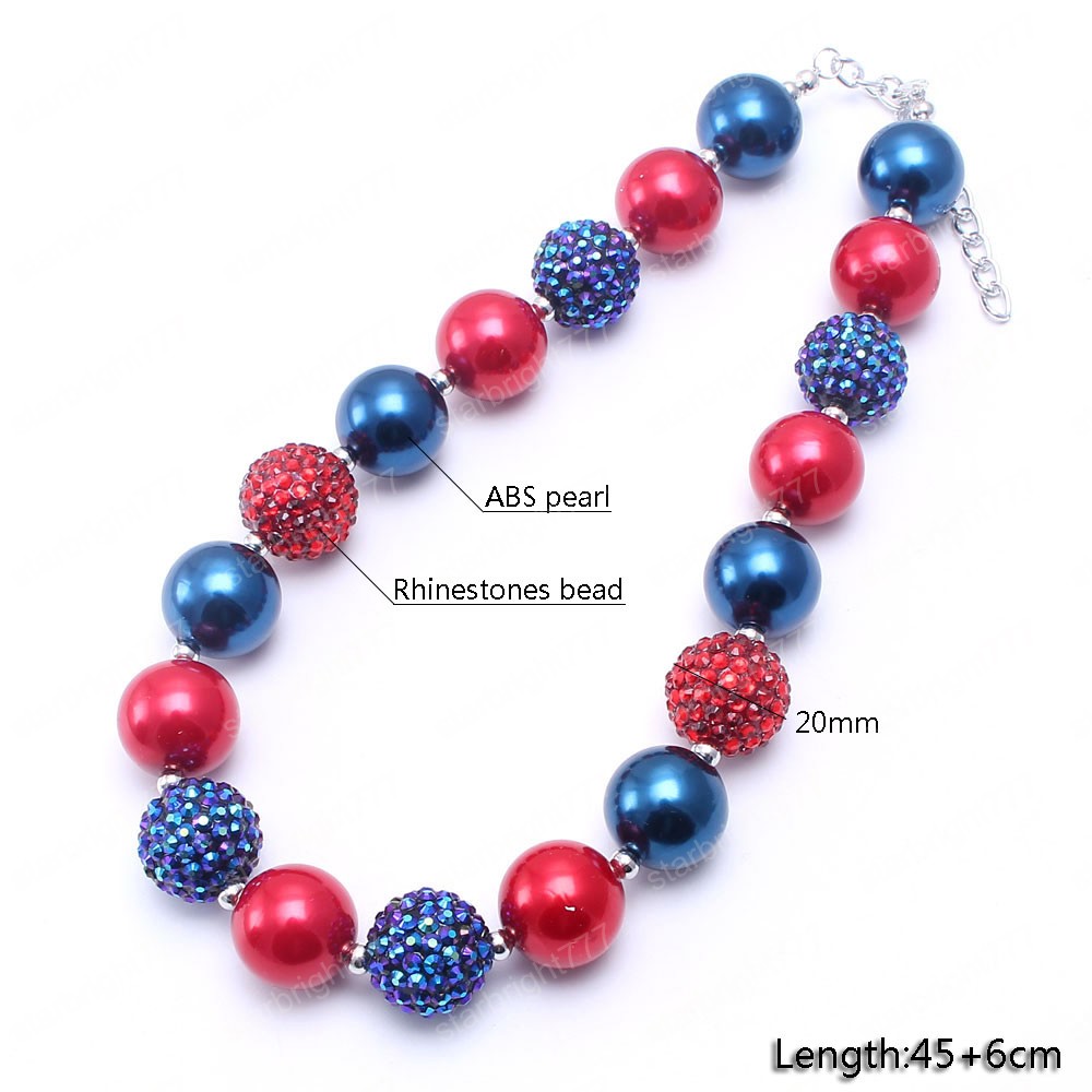 Red+Navy Color Kid Chunky Necklace Fashion 4th July Girl Children Bubblegom Bead Chunky Necklace Fashion Party Gift