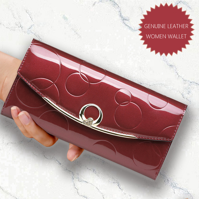 Genuine Leather Women Wallet Luxury Designer Patent Leather Wallets Female Clutch Ladies 3 Fold Long Fashion Diamond Hasp Wallet Y19052302
