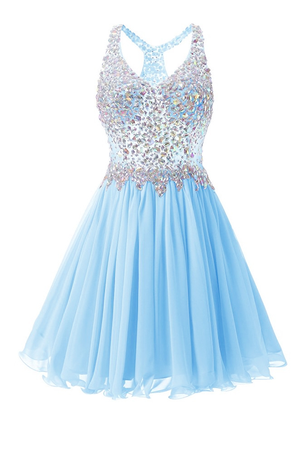 2019 New Elegant V-Neck Short Chiffon Homecoming Dress Beaded Appliques Prom Graduation Gown Mini Cocktail Party Gown QC1418