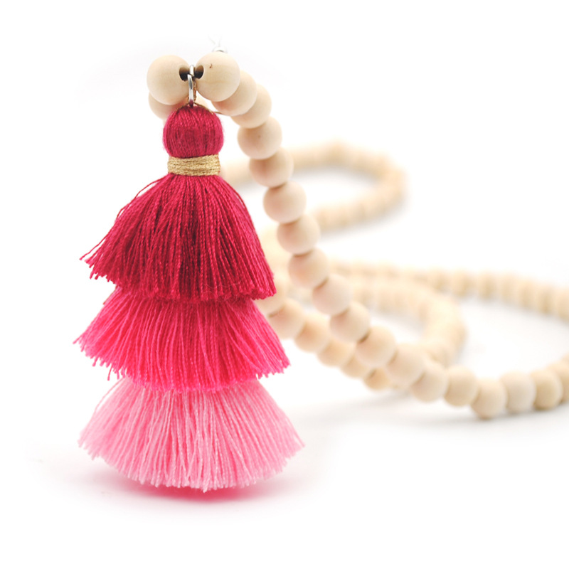 2019 18 Styles Wooden Beaded Sweater Chain Ethnic Wind Wood Beads 3 Layered Tassel Pendant Necklace Long Necklaces for Women Girl Gift