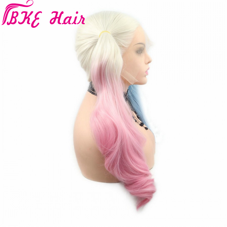 Perruques long Blonde Ombre Blue/ Pink Wigs Synthetic Lace Front Wig for white women Heat Resistant Hair full wig Cosplay Party Hairstyle