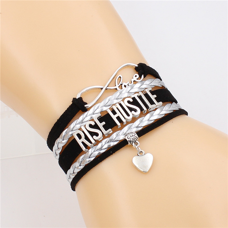 7 Colors New Fashion Antique Silver Color Rise Hustle Alphabets Leather Bracelets Heart Charm Vintage Jewelry Gift For Women Men
7 Colors New Fashion Antique Silver Color Rise Hustle Alphabets Leather Bracelets Heart Charm Vintage Jewelry Gift For Women Men