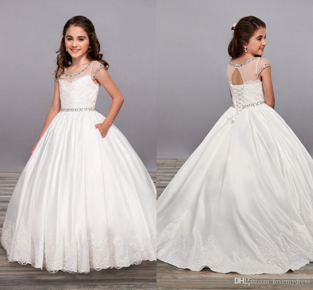 2020 White Lace Satin Flower Girl Dresses Kids Wedding Cap Sleeve Jewel Beaded Rhinestones Ball Gowns First Holy Communion Dresses, Ivory
2020 White Lace Satin Flower Girl Dresses Kids Wedding Cap Sleeve Jewel Beaded Rhinestones Ball Gowns First Holy Communion Dresses, Ivory