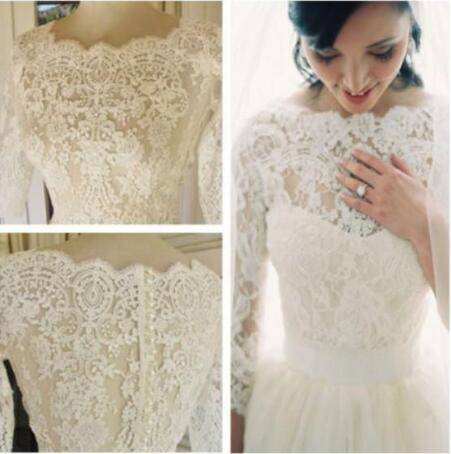 Gorgeous 3/4 Sleeves Sheer Lace Pearl Bridal Wedding Jacket Shawl Bolero Wraps Wedding Accessories Vintage Lace Appliques
