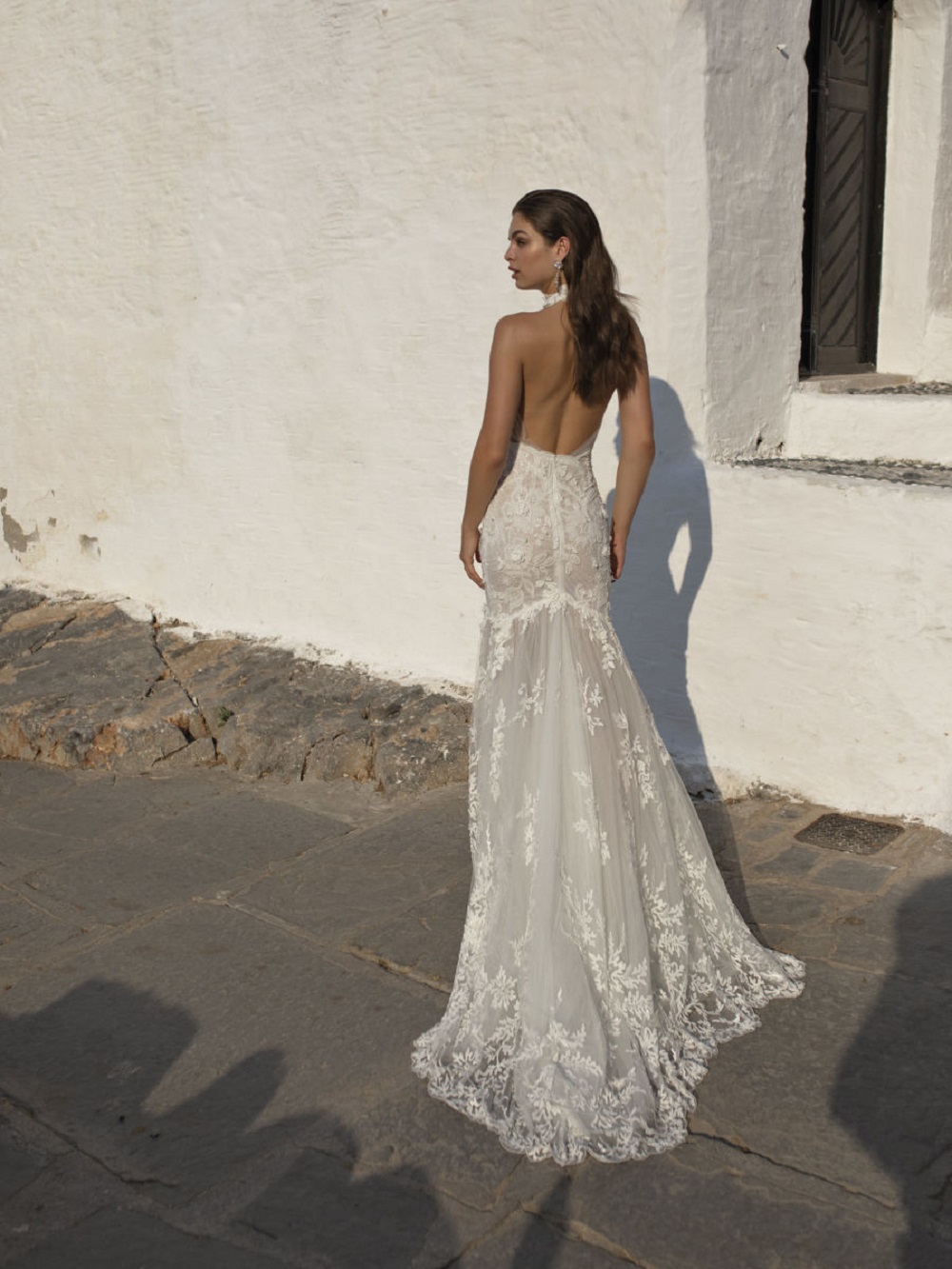 lian rokman mermaid wedding dresses appliqued lace halter neck bridal gowns sweep train backless robe de marie