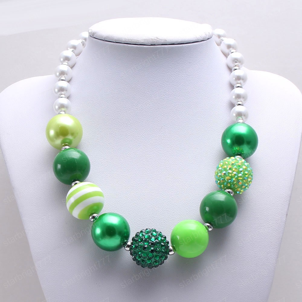 Fashion Kids Girls Green Color Chunky Beads Necklace Spring Style Child Bubblegum Necklace Baby Chunky Jewelry Newest