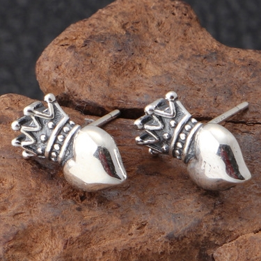Brand new 925 sterling silver jewelry American antique silver hand-made designer heart crown wings earrings gift for women