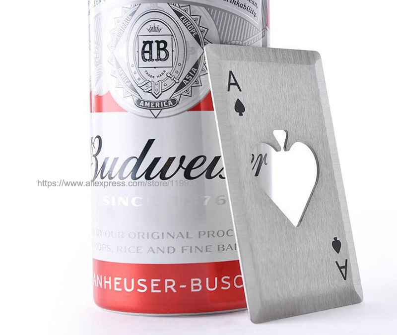 100pcs High Quality Spades Stainless Steel Playing Card Poker A Ace Soda Beer Wine Cap Can Bottle Opener Openers Bar Tool