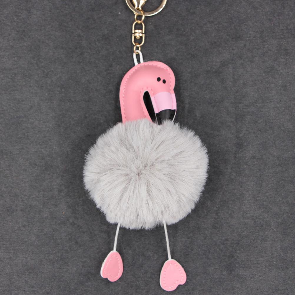 6pcs Fluffy Key Ring Plush Animal Flamingo Keychain Ring Hanging Decoration Pendant Charm Keyring Jewelry (Random Color )