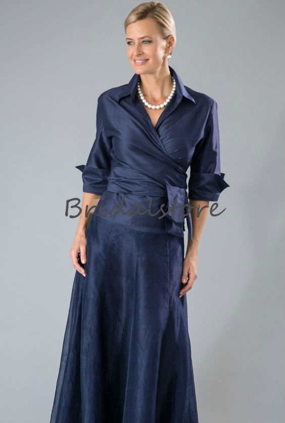 Fake Two Pieces Long Mother Of Bride Dresses For Beach Wedding With 1/2 Sleeves Formal Evening Skirt Outfit Navy Blue Plus Dresses