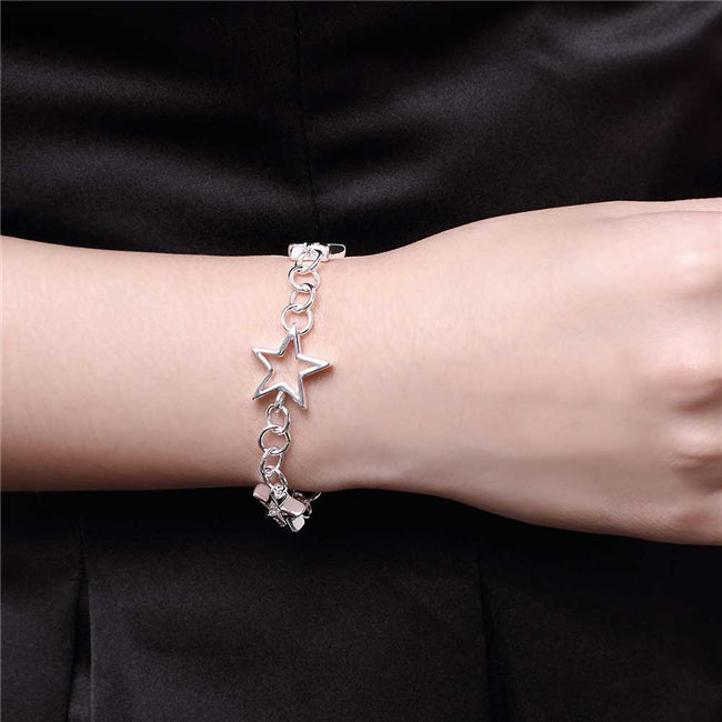 Hot sale best gift 925 silver Five empty stars bracelet DFMCH178,Brand new fashion 925 sterling silver plate Chain link bracelets high grade