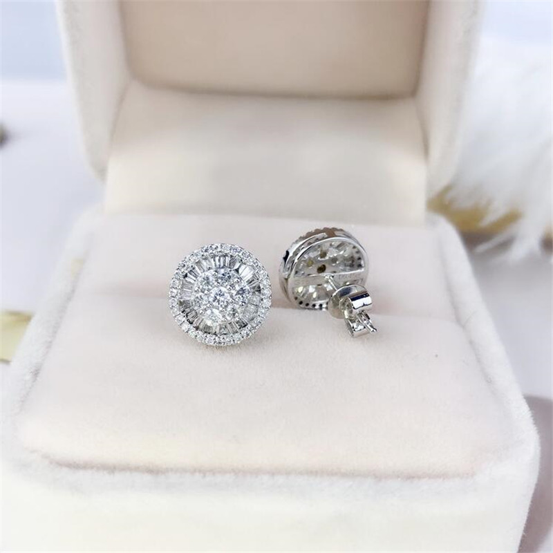 Circle Stud Earrings: Sterg Sier, Princess Cut White Topaz CZ, Wedding Bridal Jewelry Gift for Women