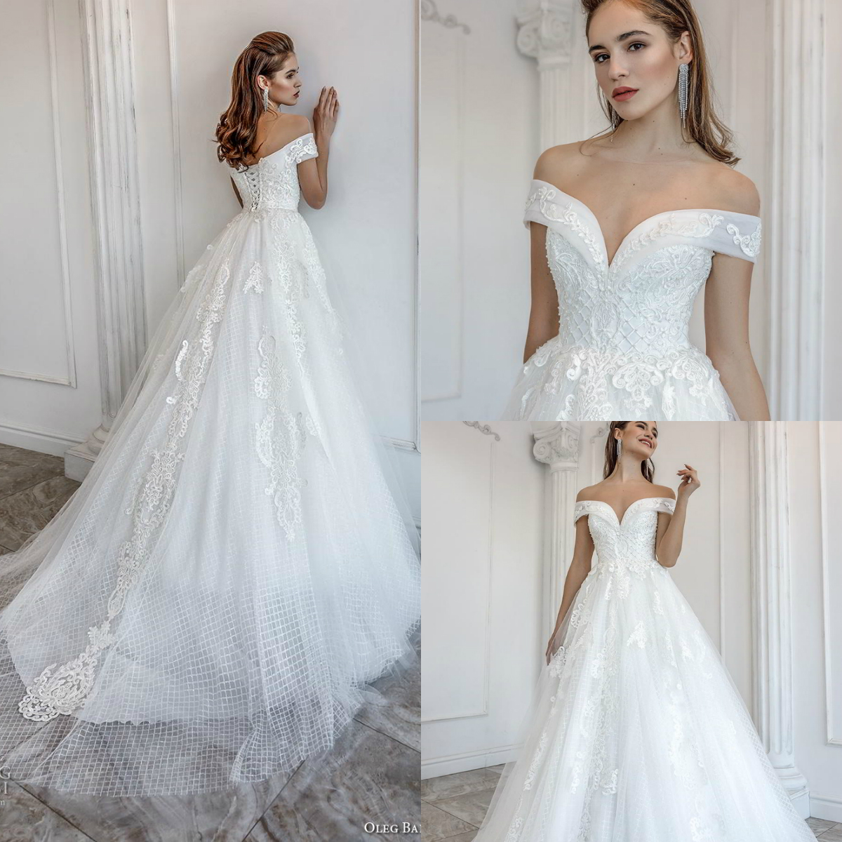 oleg baburow wedding dresses off shoulder gridding lace appliques sweep train bridal gowns plus size beach robe de marie