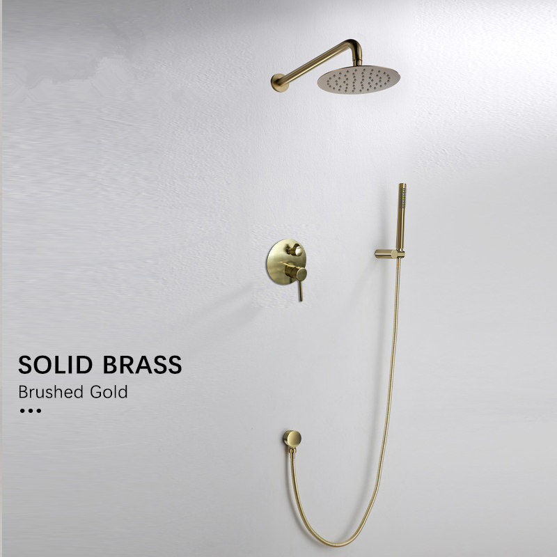 Bathroom Shower Set Solid Brass Brushed Gold Concealed Modern Simplicity 3 Pcs 8" Shower Head Shower Bath Handheld Sprayer
Bathroom Shower Set Solid Brass Brushed Gold Concealed Modern Simplicity 3 Pcs 8" Shower Head Shower Bath Handheld Sprayer