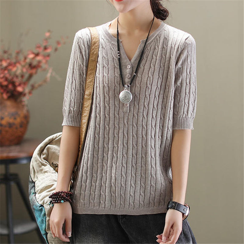 Spring Literary Knit Shirt Women 2020 New Thin Wild Solid Color Casual V-neck Half-sleeved Sweater Pullovers Shirt Tops r438, Black
Spring Literary Knit Shirt Women 2020 New Thin Wild Solid Color Casual V-neck Half-sleeved Sweater Pullovers Shirt Tops r438, Black