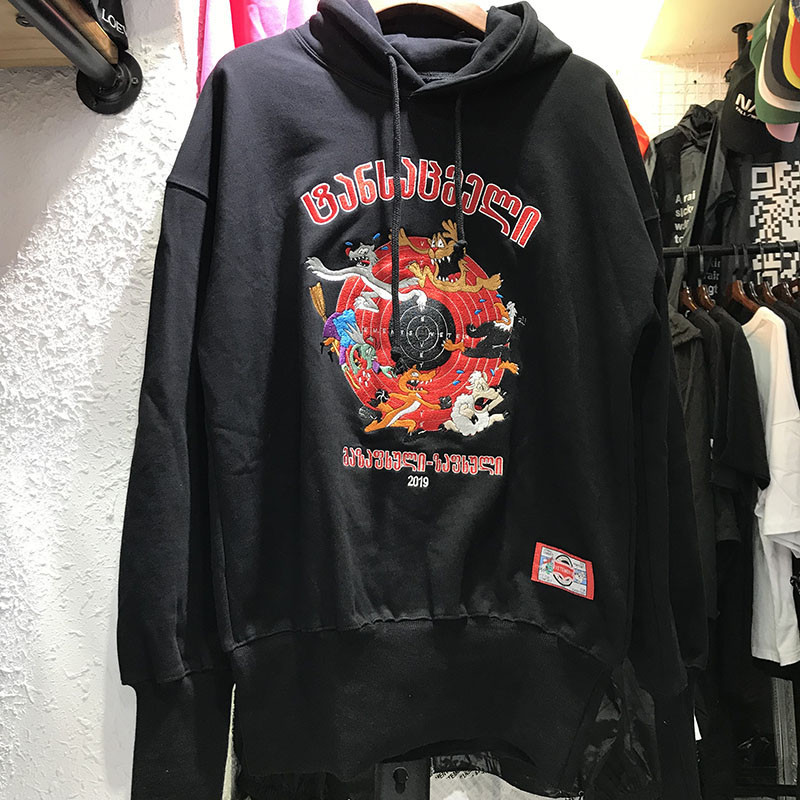 Oversize Embroidery Hoodies Women Men High Quality Black Gray Red Cartoon Fashion Sweatshirts Pullover