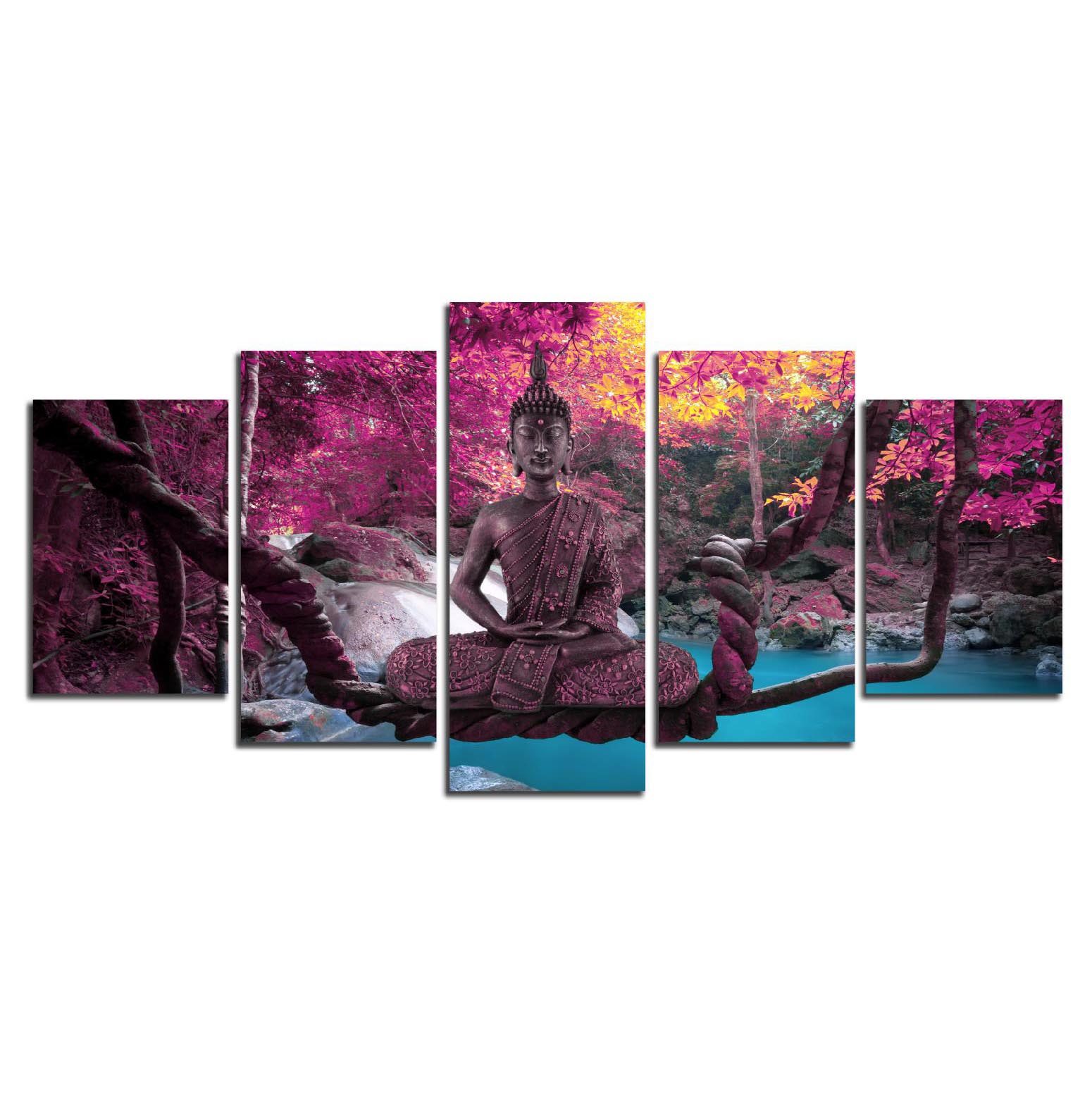 Unframed Seat Buddha Canvas Wall Art Print Modern Abstract Zen Art Painting Home Decoration(Color:Green,Orange,Purple,Size:4)
