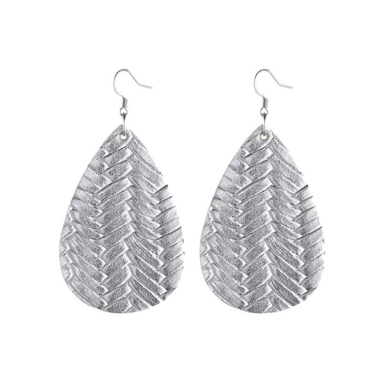 New PU Leather Weave Pattern Leaf Dangle Earring for Women Colorful Oval Leather Hook Drop Earring Trendy Jewelry Gift