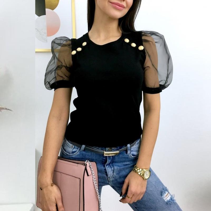 Puff Sleeve Button Shirt Women Tops 2020 Summer Blouses Short-sleeve Shirts Female Solid Black Round Neck Blusas Feminino D30
Puff Sleeve Button Shirt Women Tops 2020 Summer Blouses Short-sleeve Shirts Female Solid Black Round Neck Blusas Feminino D30