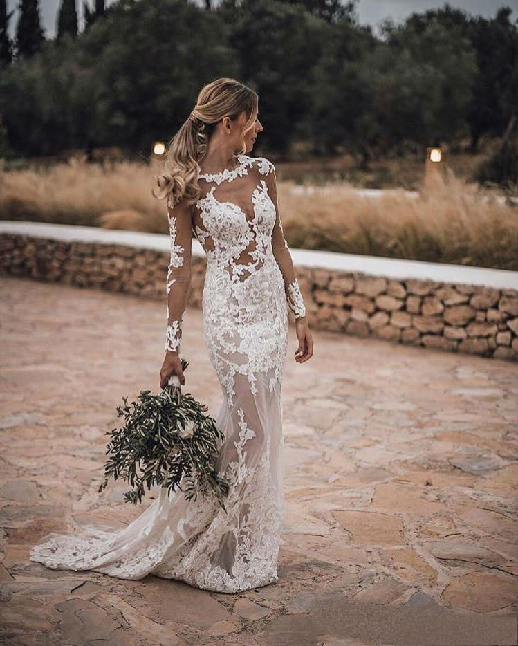 2019 New Beach Wedding Dresses Plus Size Long Sleeve Lace Backless Mermaid Wedding Dress Boho Bridal Gowns Custom Made