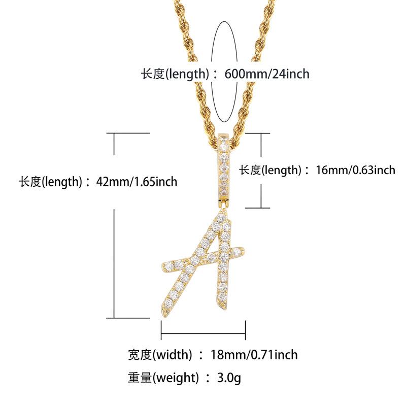 New Fashion Personalized Real Gold Bling Diamond Cursive A-Z Initial Letters Custom Name Pendant Necklace DIY Letter Jewelry for Couples