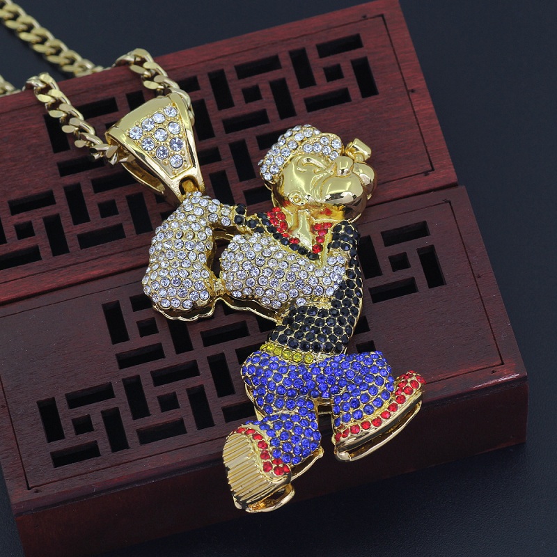 Fashion-s Hip Hop Necklace Jewelry Gold Cuban Chain Game Cartoon Iced Out Pendant Necklace For Men