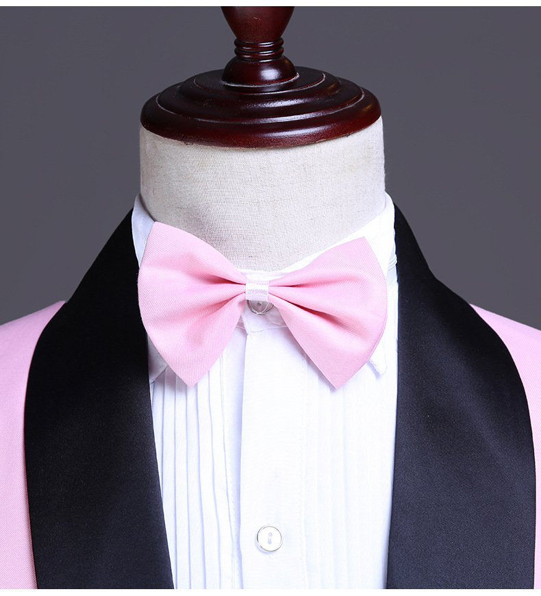 Chic Pink Mens Prom Suits Slim Fit Notched Lapel Groomsmen Wedding Tuxedos Two Pieces Formal Jacket+Pants+Bow In Stock
