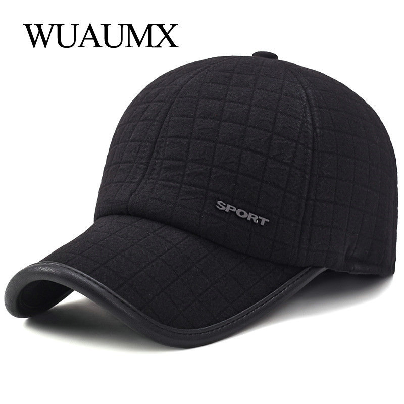 Wuaumx Winter Thicker Baseball Cap For Men With Earflaps Keep Warm Cotton Snapback Cap Men Father Hat Ear Protection Casquette Y19052004