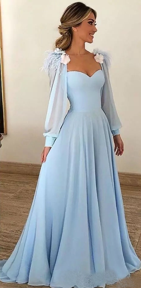 Latest Long Sleeve Mother of Bride Dresses Sweetheart Appliques Feathers Beaded Prom Dresses A Line Chiffon Evening Gowns Women Formal Wear