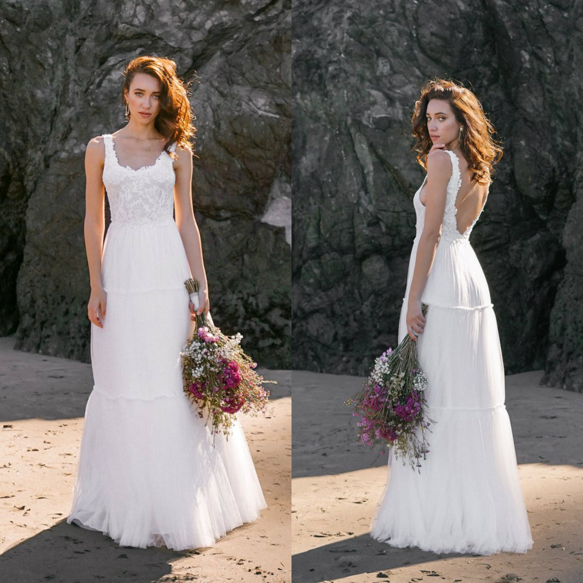 2019 Asaf Dadush Modest Wedding Dresses A Line Lace Appliqued Beach Wedding Dress Floor Length Custom Backless Bohemian Bridal Gown