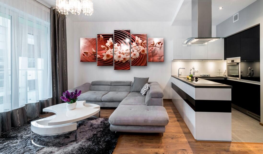 ( No Frame)5PCS/Set Modern Abstract Red Rotation Orchid Flower Art Print Frameless Canvas Painting Wall Picture Home Decoration