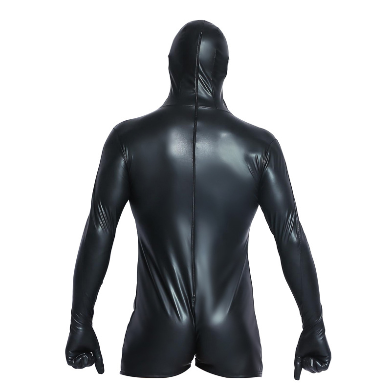 Mens Sexy Full Body Latex BodySuit Tight Black Cosplay Catsuit One-piece PU Leather Clothing For Night Club Dance Wear Pantyhose