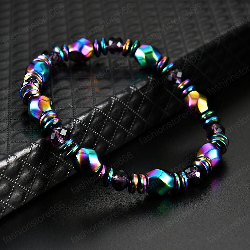 Colorful Strands Beaded Bracelets Magnet Bracelet Women Hematite Health Rainbow Magnetic Bangle Charm Bracelet for Women Unisex Men Handmade Jewelry