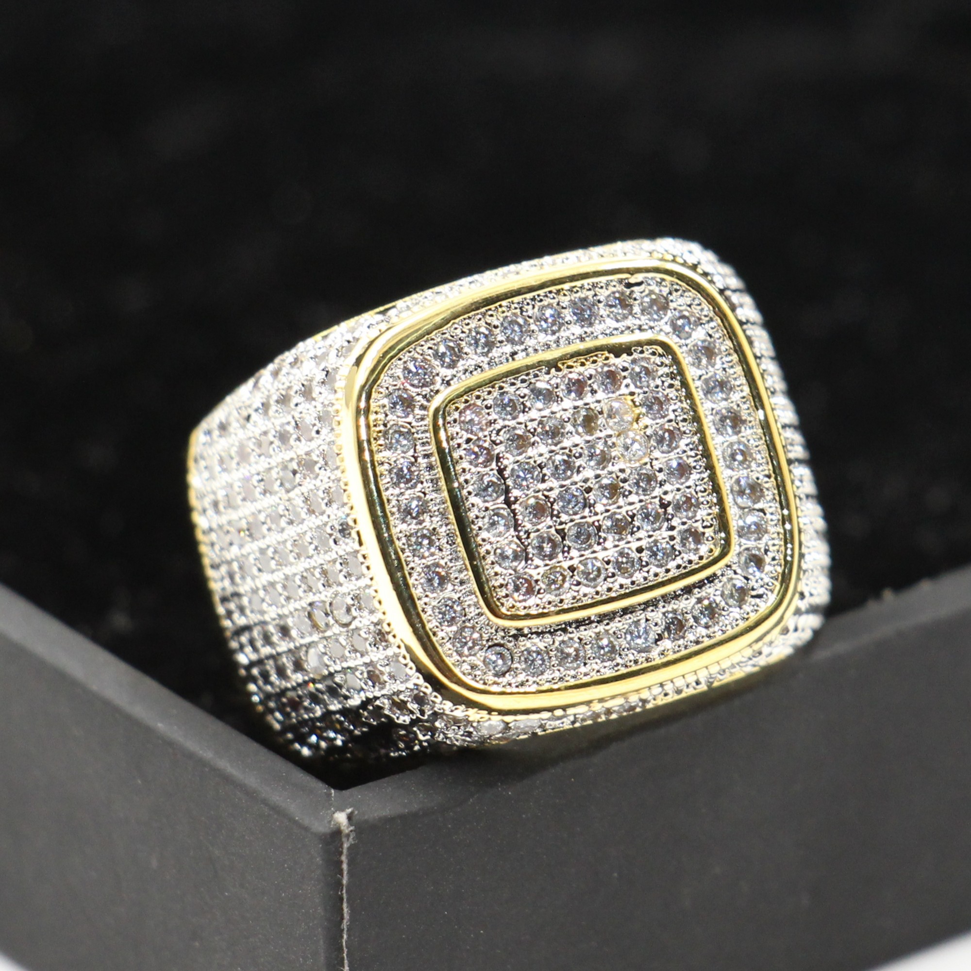 Victoria Wieck Sparkling Deluxe Jewelry 925 Sterling Silver&Gold Fill Pave Micro White Clear Topaz CZ Diamond Wedding Band Ring for Men Gift