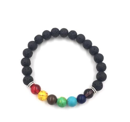 Black Lava Volcanic stone 7 Chakra Bracelet,Natural Stone Yoga Bracelet,Healing Reiki Prayer Balance Buddha Beads Bracelet