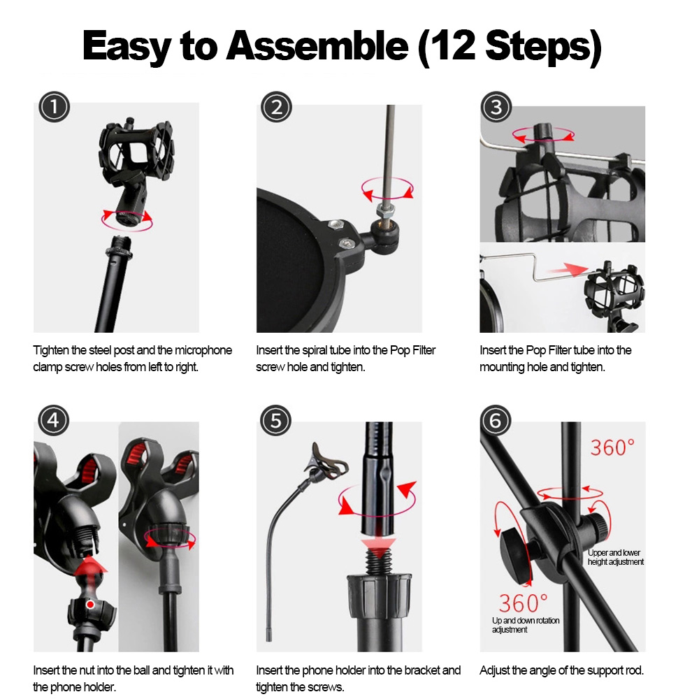 Tripod Microphone Stand Bracket Supporter W/ Shock-proof Mount Mic Pop Filter Mobile Phone Holder for Podcast Broadcast Chatting