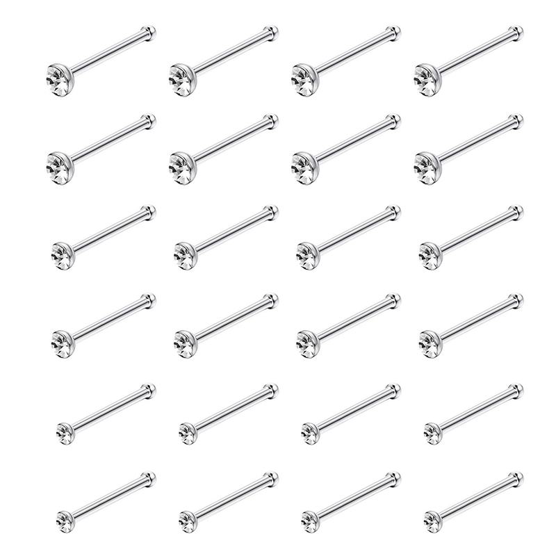 60pcs Stainless Steel Nose Studs Rings Piercing Pin Body Jewelry 15mm 2mm 25mm
