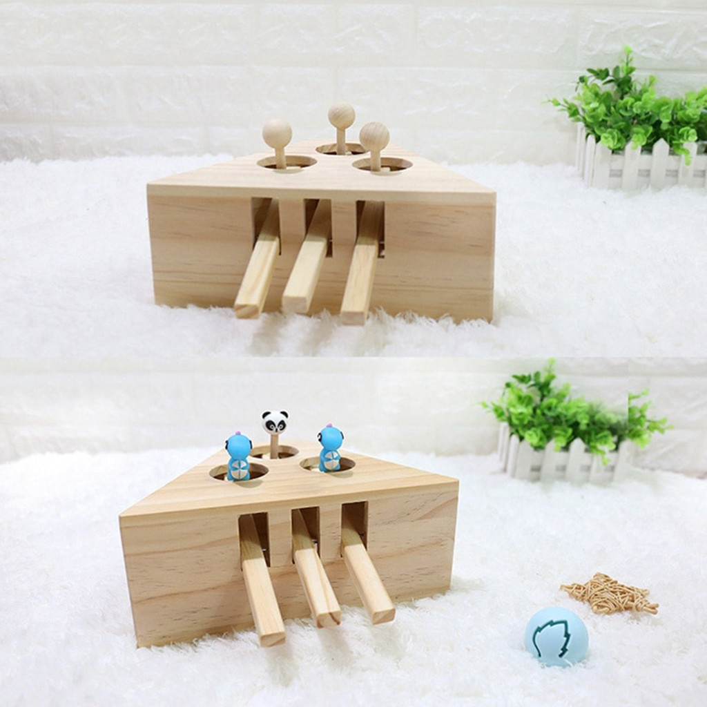 Toys Pet Indoor Solid Wooden Cat Hunting 3/5-holed Mouse Seat Scratch Interactive Cats Play Toy Best Gift#30
