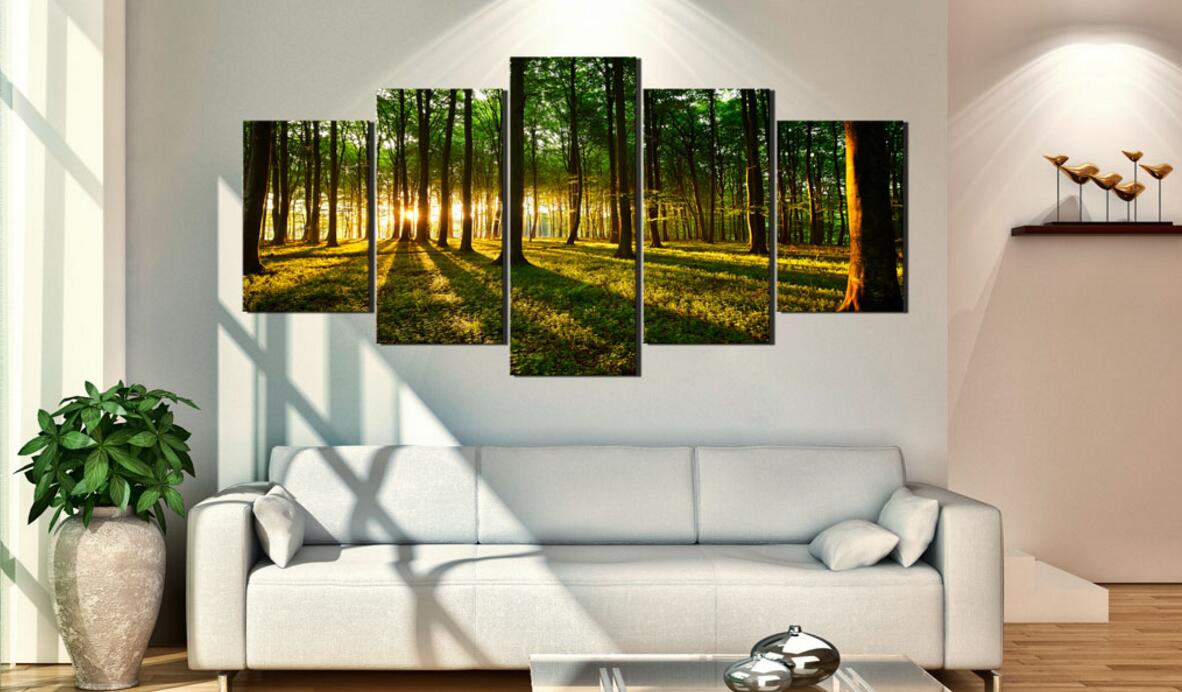 5 Panels Beautiful Spring Tree and Forest Modern Creative Nature Landscape Photography Picture Wall Art Picture Modern Home Decor Living Roo