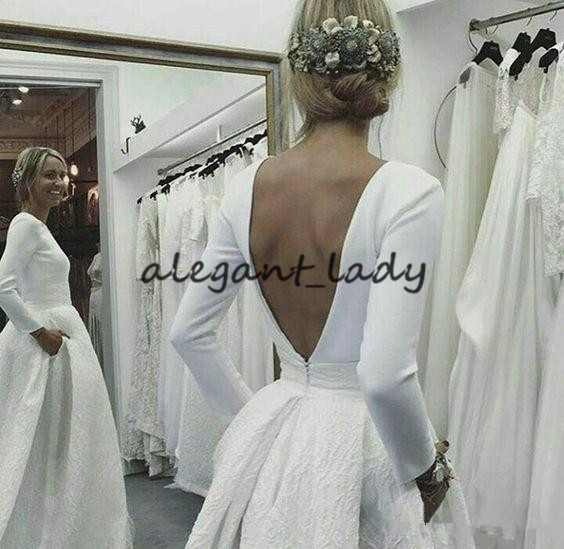 backless bohemian wedding dresses with long sleeve vintage stain jewel neck western country wedding bride gown vestido de n