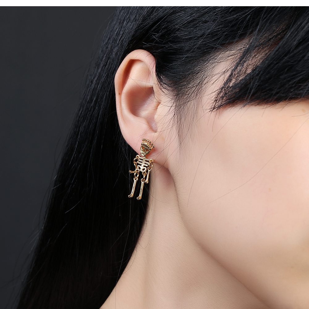 Fashion Cool Men's Skeleton Stud Earrings Jewelry 316L Stainless Steel Retro Skull Ear Bone Nail Earrings