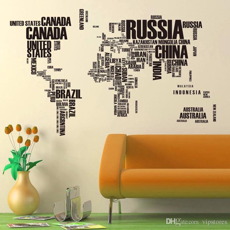 Big letters world map wall sticker decals removable world map wall sticker murals map of world wall decals art home decor280K1973067