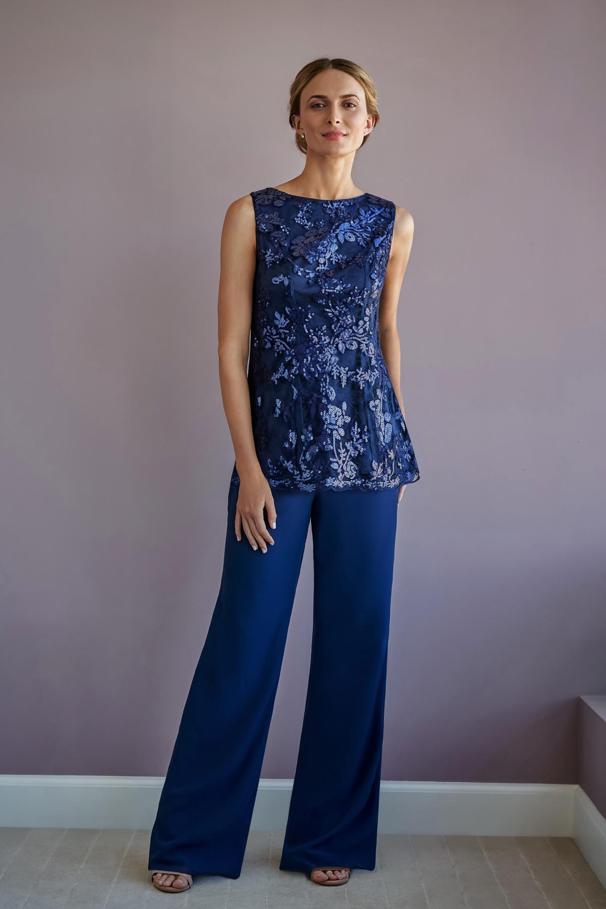Amazing Royal Blue Mother of the Bride Groom Pants Suit Three Pieces Sequins Lace Chiffon with Jacket Long Evening Formal Gowns Cheap