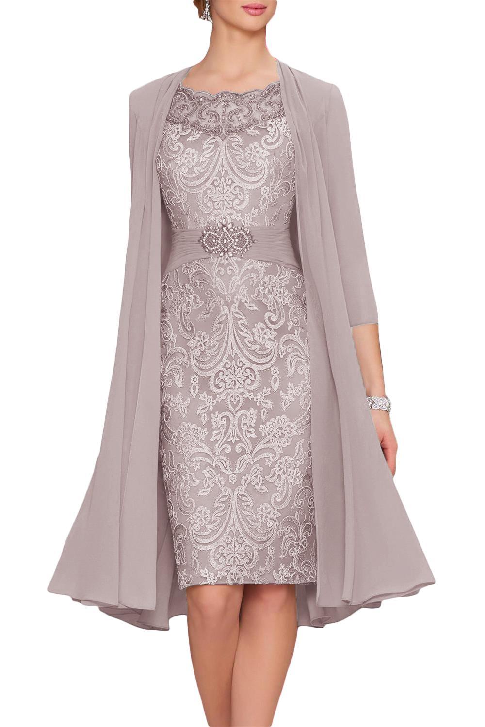 Pieces Sheath Lace Mother Formal Wear With Jacket Mother of groom Wedding Guest Dress Evening Bride Dress