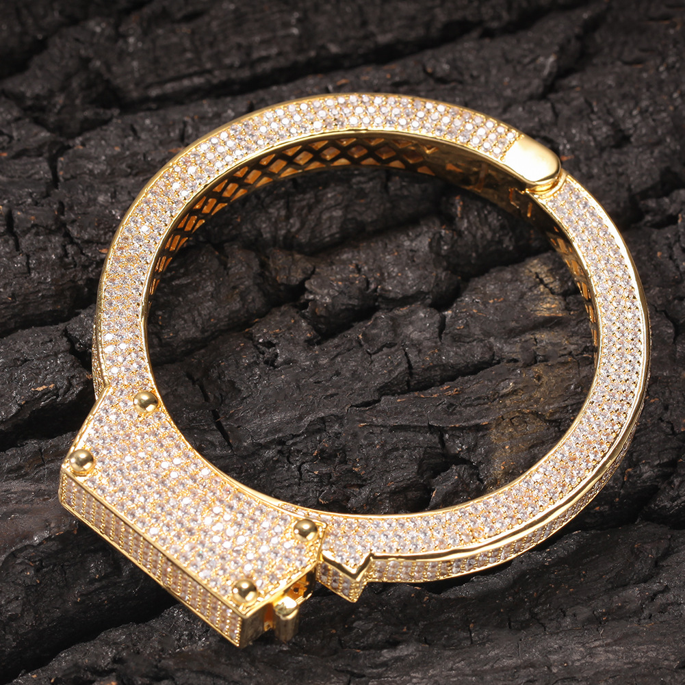 Wolf Tide Iced Out Cubic Zirconia Handcuff Bangle Bracelet Real Gold Plated Lovers Hip Hop Punk Rock Bling CZ Stone Openc Cuff Bangles Jewelry Gifts f