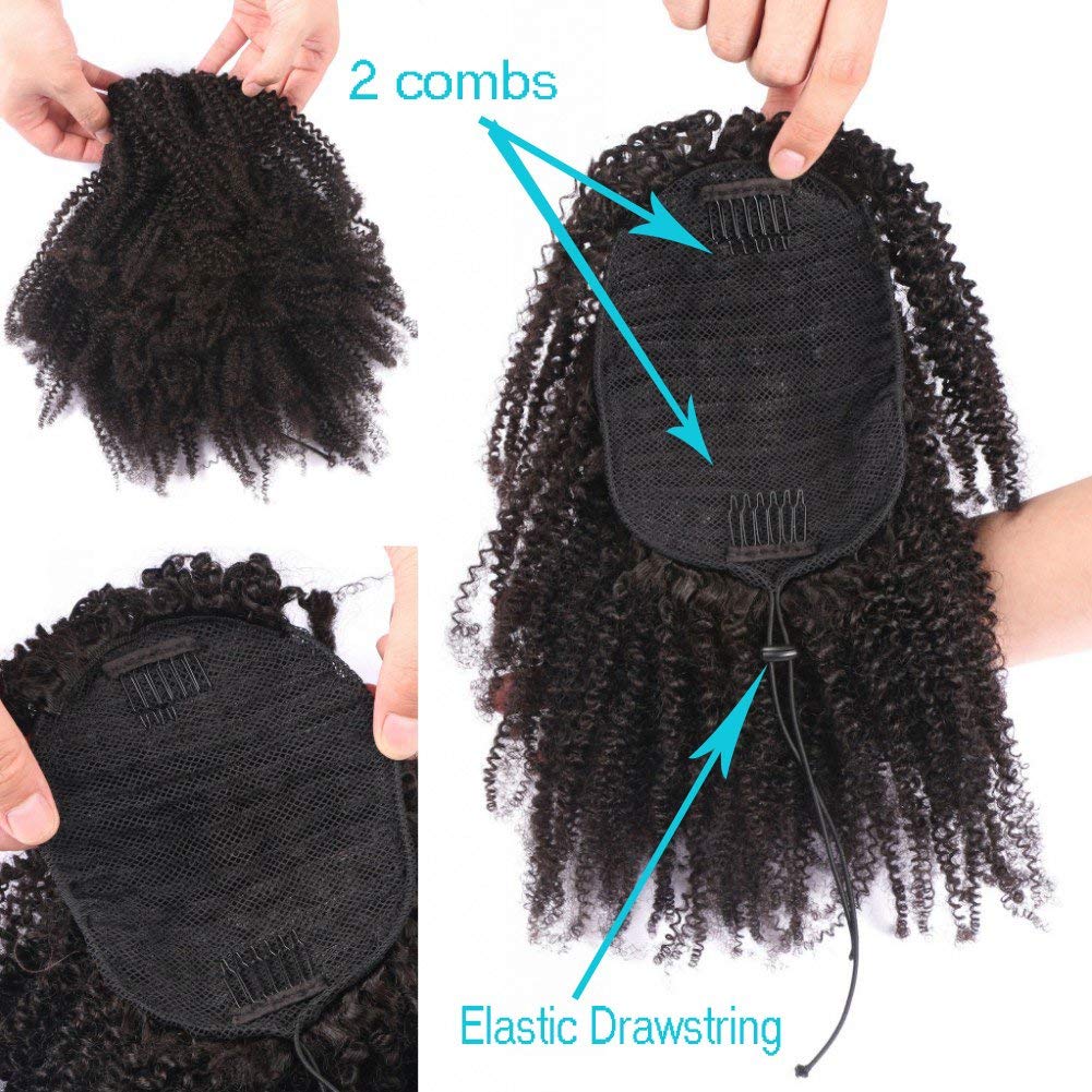 Kinky curly textureed high puff buns 4a human hiar ponytail natural clip in hair extension 120g