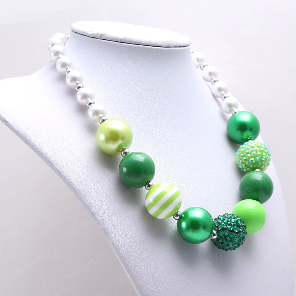 Fashion Kids Girls Green Color Chunky Beads Necklace Spring Style Child Bubblegum Necklace Baby Chunky Jewelry Newest