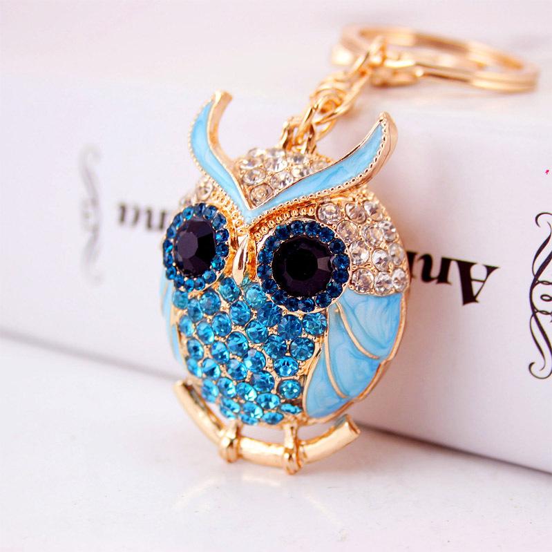 Crystal Rhinestone Key Ring Enamel Alloy Animal Owl Pendant Key Chains Lobster Clasp Keychain Handbag Accessories Car Keyrings Holder